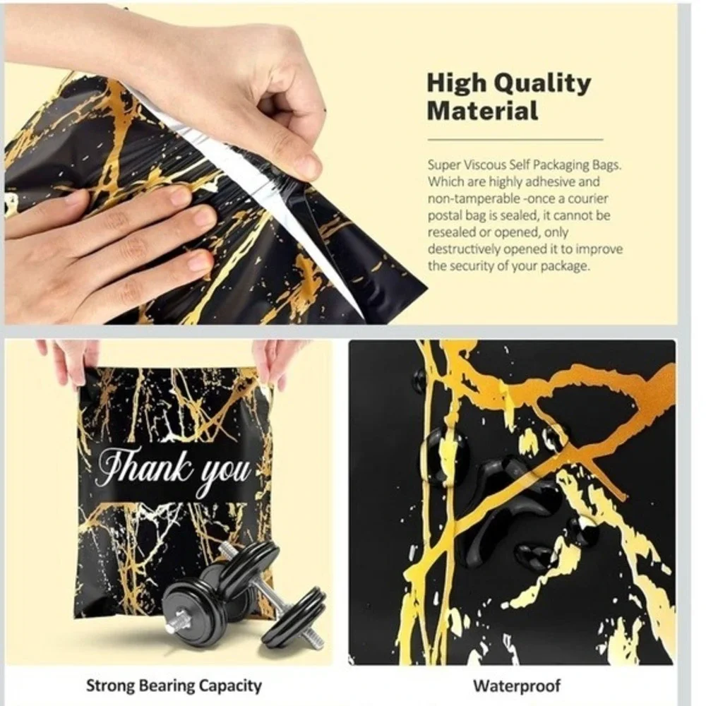 Black Gold Marble Thank You Poly Mailers 10x13 Shipping Bags Self Seal‎
